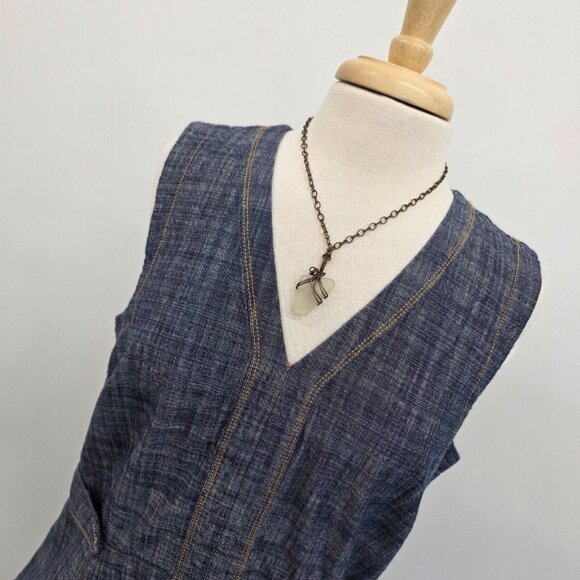 Liz Claiborne Chambray Dress Womens Size Large V-Neck Pockets Zip Up Back Midi - Picture 6 of 16